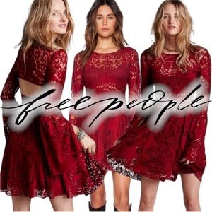 Free People Lover’s Folk Song Dress In Rich Red Size 2